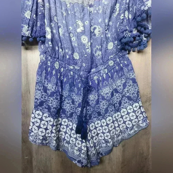 Anthropologie Raga Mazo Pommed Boho Blue Romper Women's Small - Picture 6 of 11